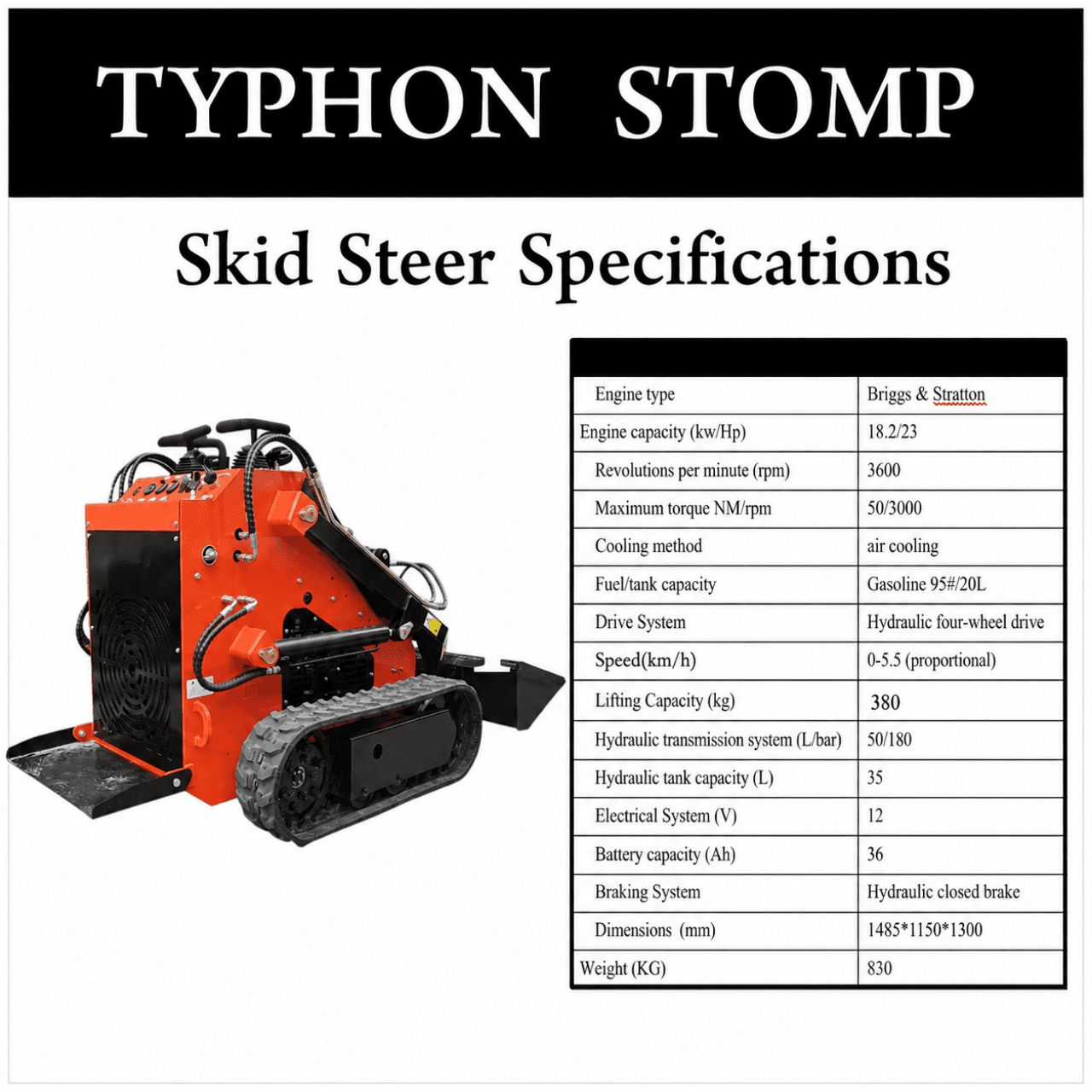 Brand New TYPHON STOMP 1,800lbs Mini Skid Steer 23.5HP Gas EPA Engine USA thumbnail 2