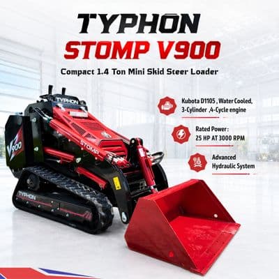 Brand New TYPHON STOMP V900 1.4 Ton Mini Track Loader Dual Auxiliary Hydraulics & Kubota D1105 (Red Edition) thumbnail 7