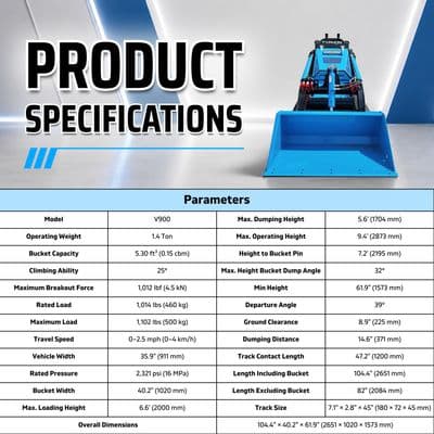 Brand New TYPHON STOMP V900 Mini Track Loader Kubota D1105 25HP Diesel Stand-On (Blue Edition) thumbnail 3