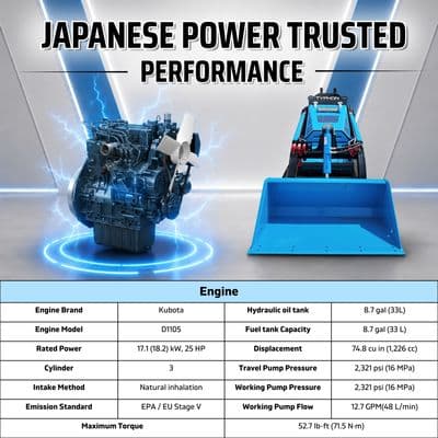Brand New TYPHON STOMP V900 Mini Track Loader Kubota D1105 25HP Diesel Stand-On (Blue Edition) thumbnail 5
