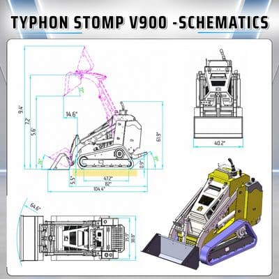 Brand New TYPHON STOMP V900 Mini Track Loader Kubota D1105 25HP Diesel Stand-On (Blue Edition) thumbnail 4