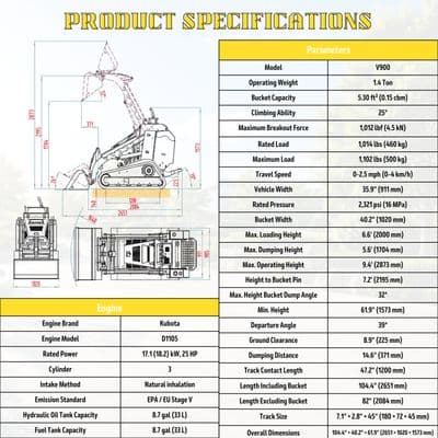 Brand New TYPHON STOMP V900 1.4-Ton Compact Track Loader 25HP Kubota Diesel (Yellow Edition) thumbnail 3