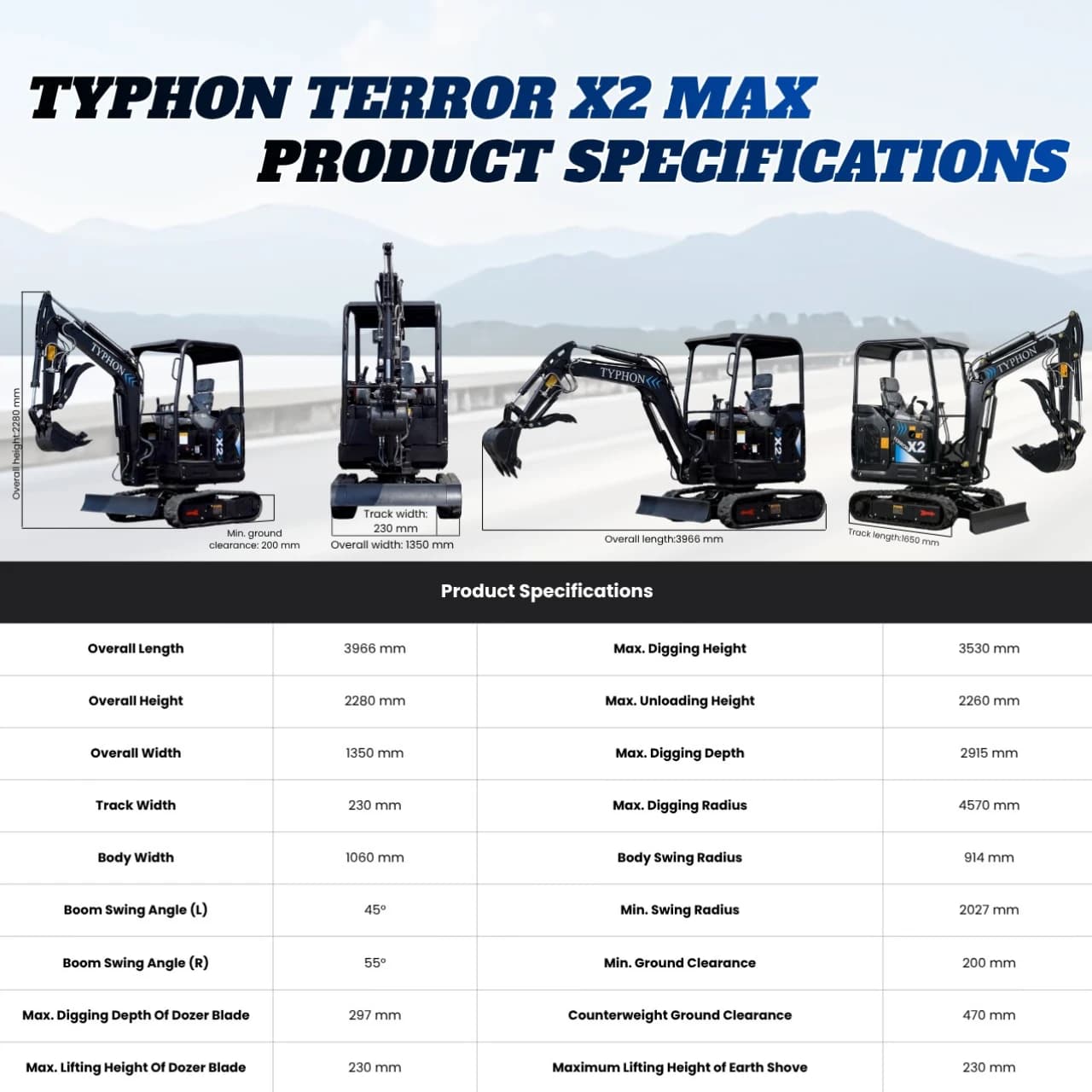 TYPHON TERROR X2 Max Canopy Mini Excavator Powerful 2.5 Ton Compact Machine with Yanmar Engine Advanced Hydraulic System thumbnail 2