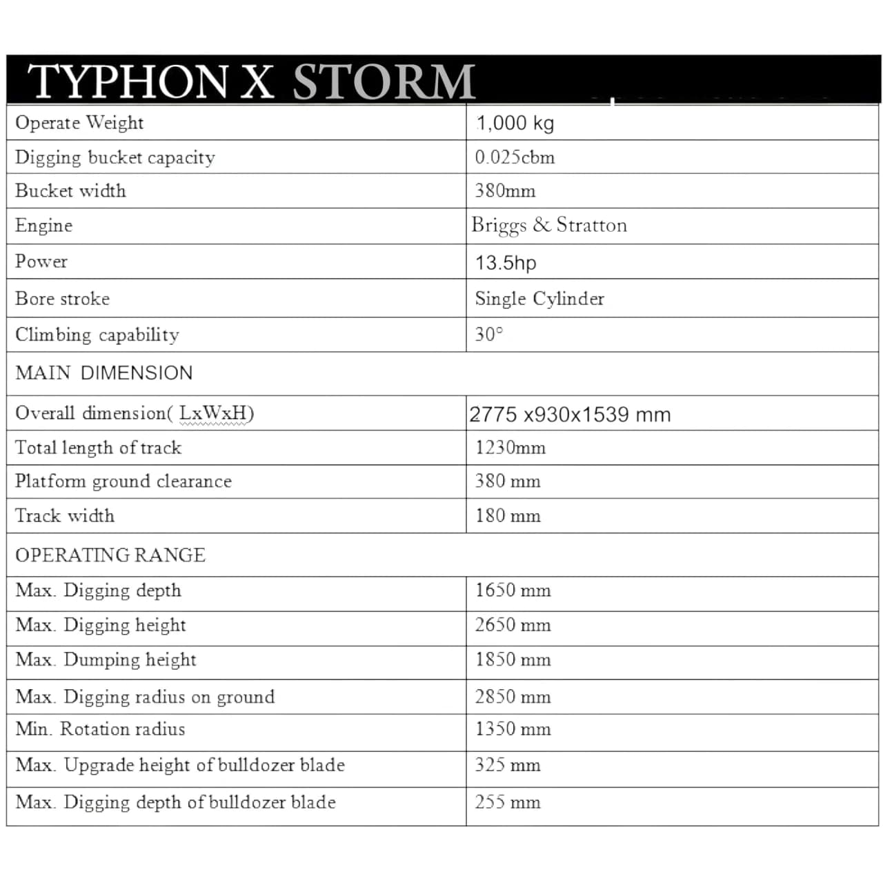 TYPHON TERROR X STORM Mini Excavator – 1 Ton Trench Digger (Yellow Edition) thumbnail 2