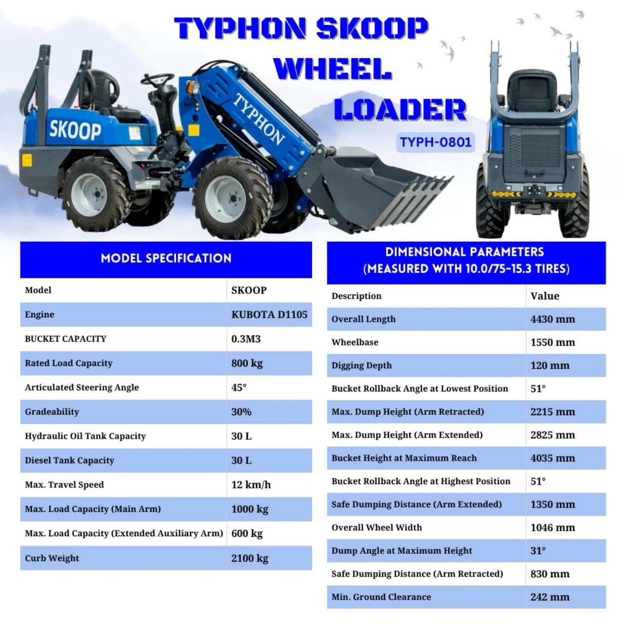 New TYPHON Telescopic Wheel Loader with Kubota D1105 engine 25 hp 1 ton Load USA thumbnail 2